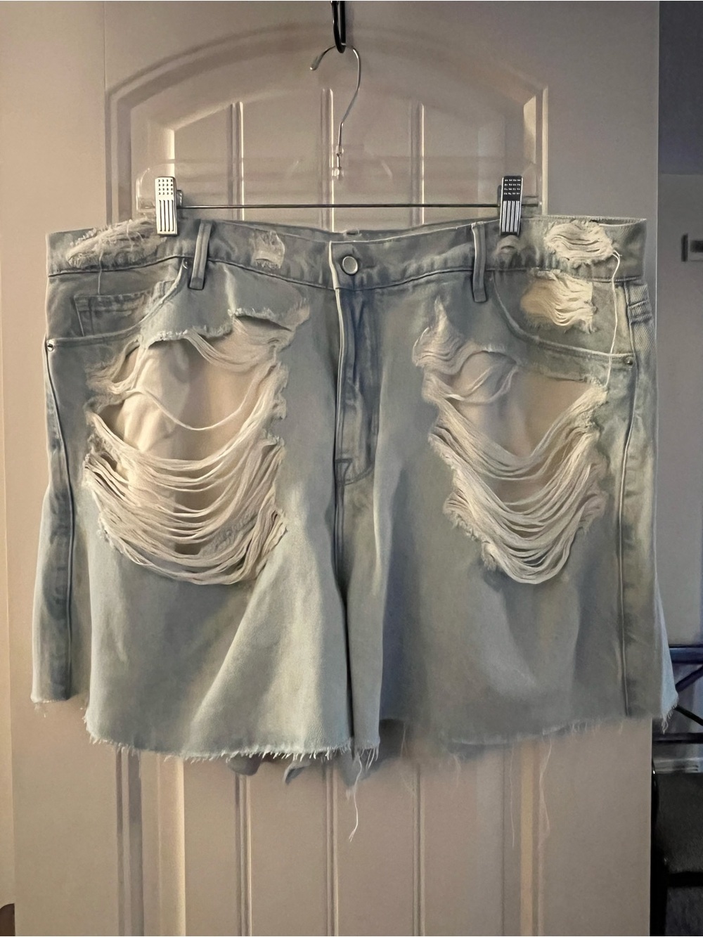 Good American Light Blue Distressed Denim Shorts